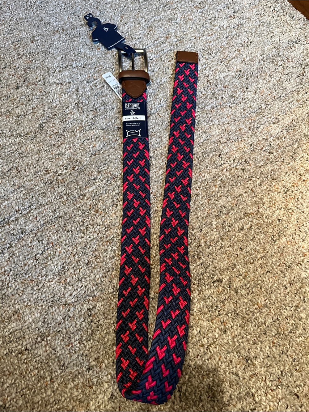NEW Penguin men’s braided belt blue/red Small 30-32
